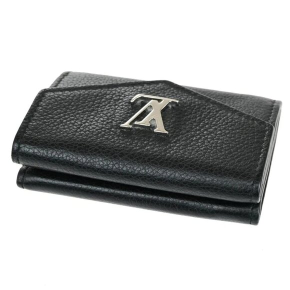 LOUIS VUITTON LV Logo Lock Mini Trifold Wallet Calf Leather Black - Picture 5 of 13